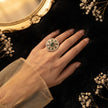 Bhavmayi 14K Yellow Gold Ruby and Diamond Floral Mandala Statement Ring with Seed Pearl Halo