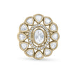 Bhavmayi Oval Zircon Vintage Shield Polki-Diamond Gold Finish Ring with Pave and Trillion Motif Halo