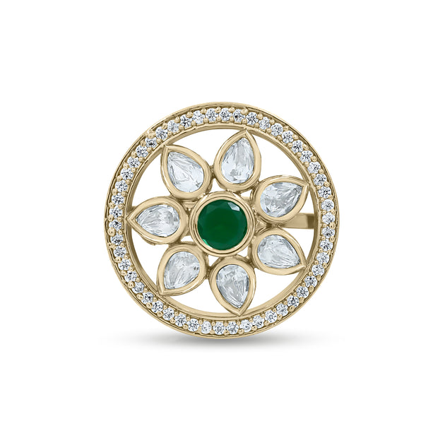 Bhavmayi Flower Mandala Statement Polki-Diamond-Gold Finish Ring