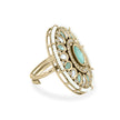 Bhavmayi 14K Yellow Gold Ruby and Diamond Floral Mandala Statement Ring with Seed Pearl Halo