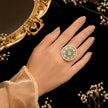 Bhavmayi 14K Yellow Gold Ruby and Diamond Floral Mandala Statement Ring with Seed Pearl Halo