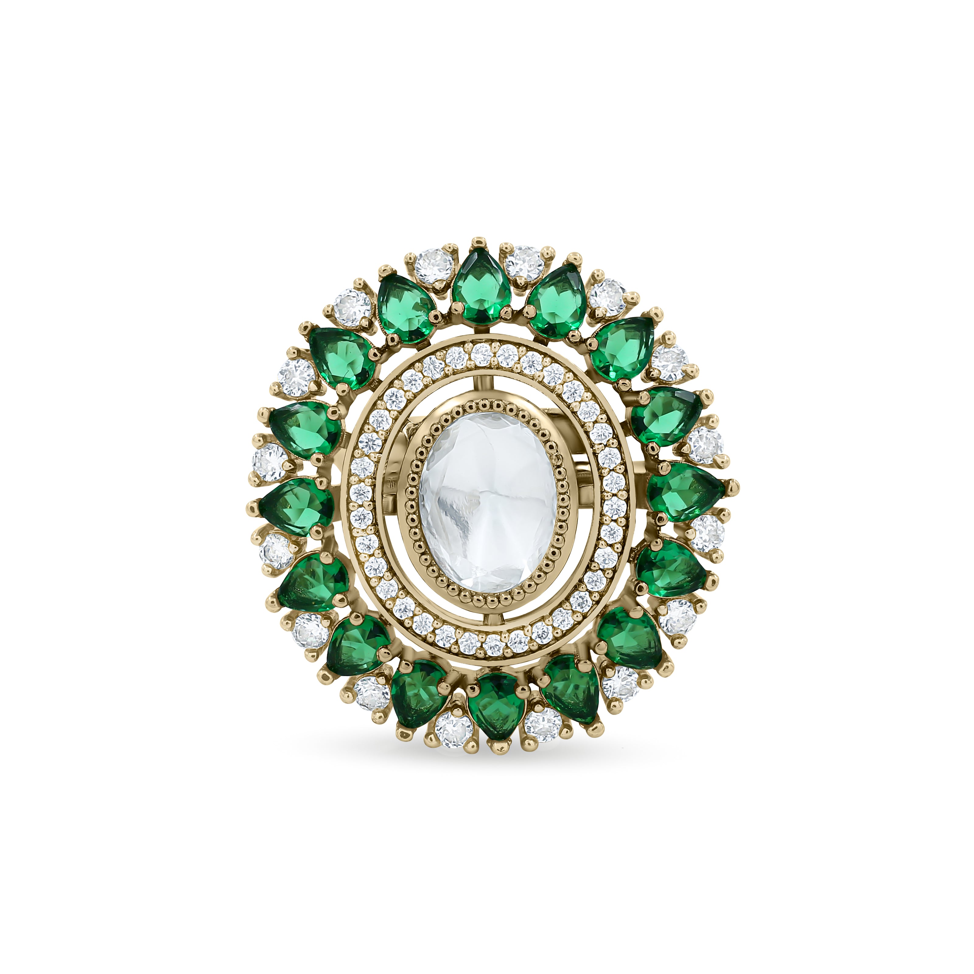 Bhavmayi Royal Polki Emeralds and Diamonds Mandala Statement Ring