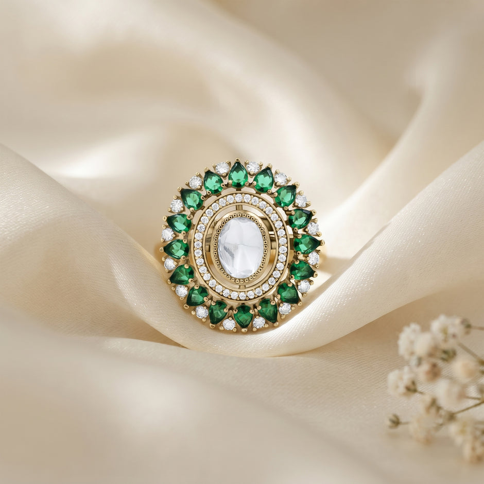 Bhavmayi Royal Polki Emeralds and Diamonds Mandala Statement Ring