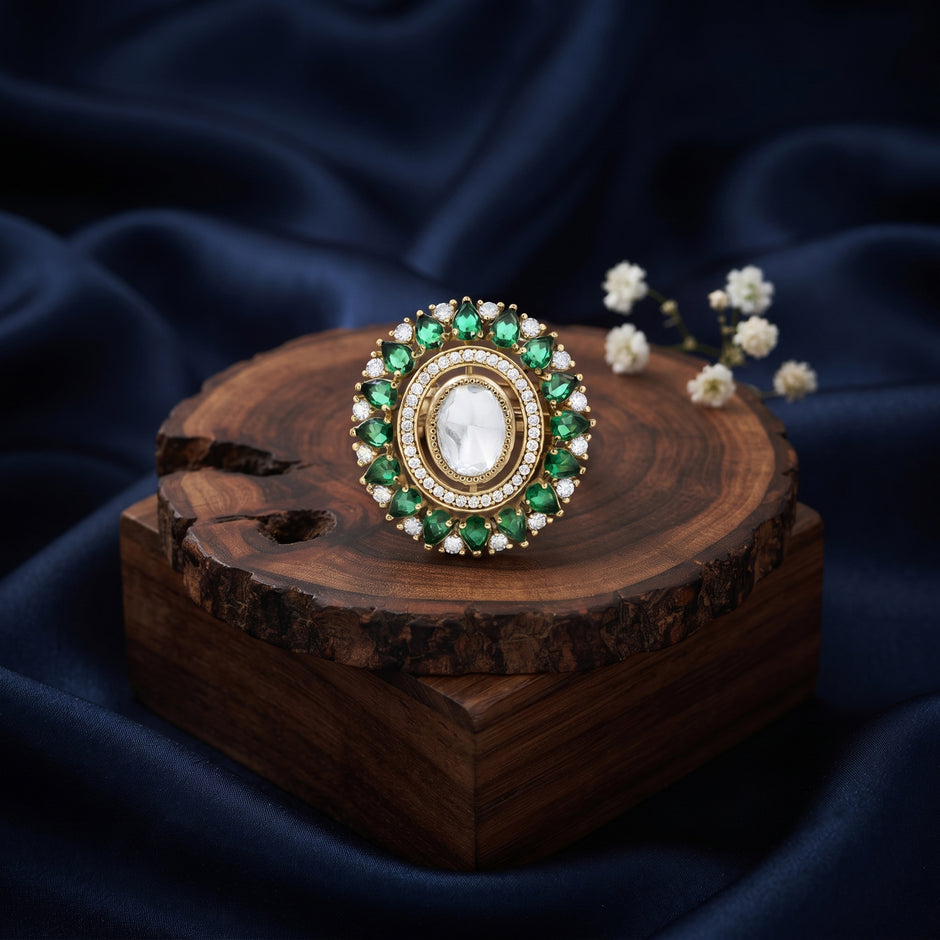 Bhavmayi Royal Polki Emeralds and Diamonds Mandala Statement Ring