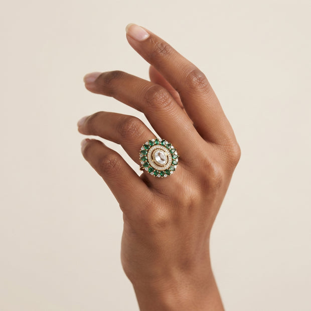 Bhavmayi Royal Polki Emeralds and Diamonds Mandala Statement Ring