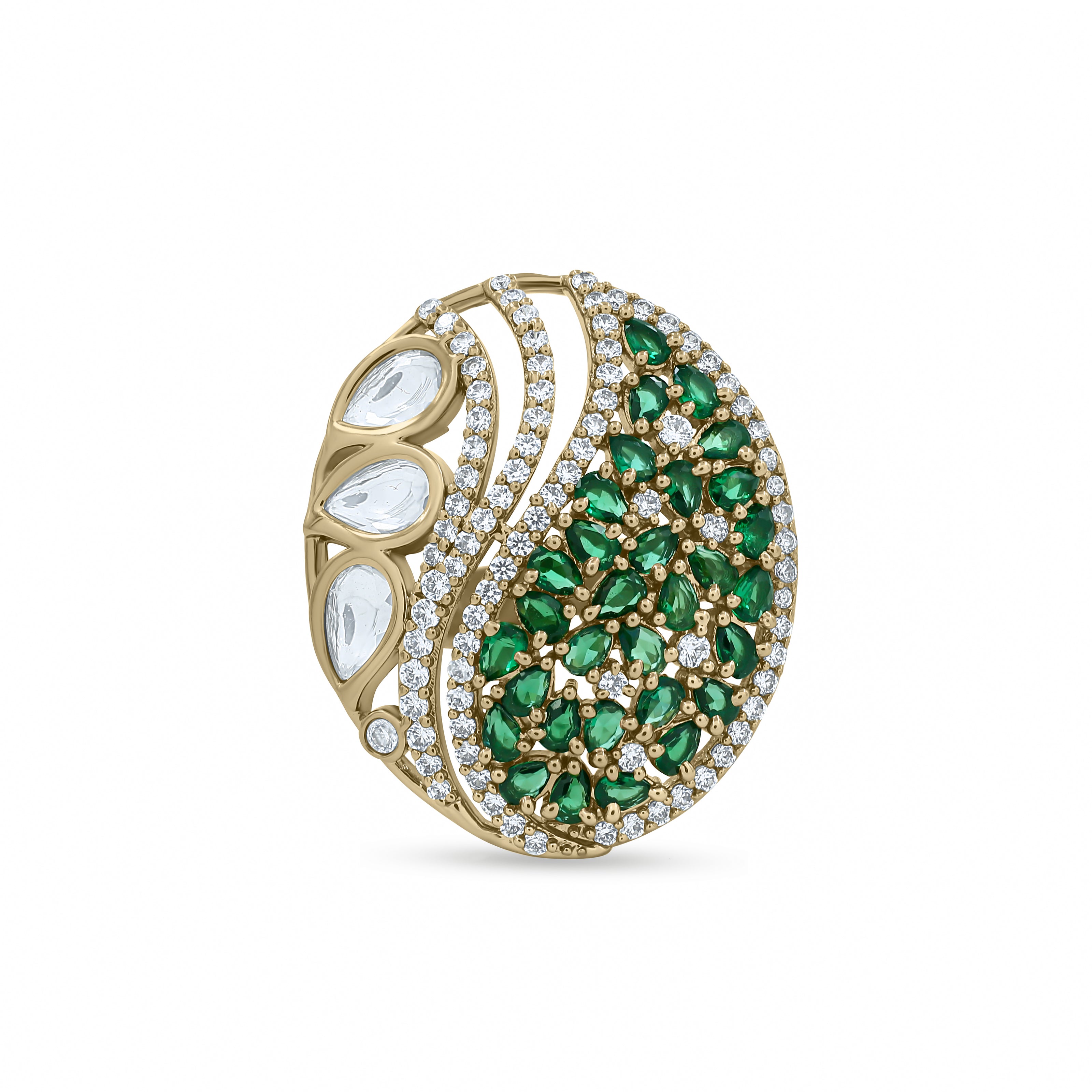 Bhavmayi Regal Emeralds Polki & Diamonds-Style Floral Statement Ring