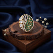 Bhavmayi Regal Emeralds Polki & Diamonds-Style Floral Statement Ring
