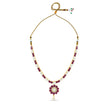 Bhavmayi Classic Ruby-Red Stone & Lustrous Round and Teardrop Pearls Flower Accent Pendant Heritage Necklace Set with Earrings