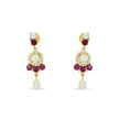 Bhavmayi Classic Ruby-Red Stone & Lustrous Round and Teardrop Pearls Flower Accent Pendant Heritage Necklace Set with Earrings