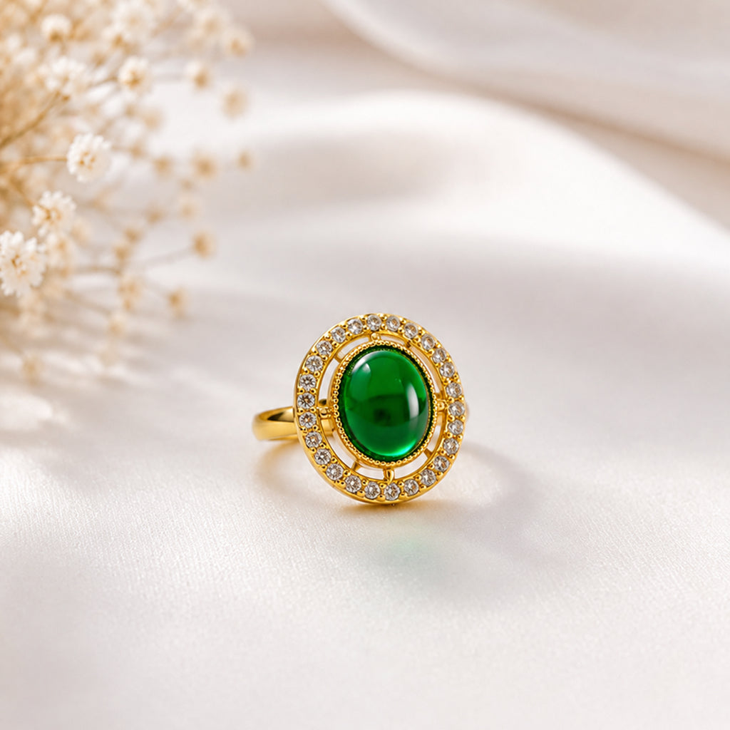 Green Emerald Gold-Plated Designer Ring