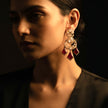 Bhavmayi Royal Chandbali Red Ruby Kite-Drop Statement Earrings with Intricate Gold Filigree Accent