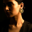 Bhavmayi 14K Gold Ornate Floral Burst Diamond Studded & Deca Cut Polki Accents Earrings