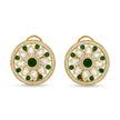 Bhavmayi 14K Gold Round Mandala Stud Earrings with Emerald & Teardrop Diamond Accents