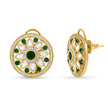 Bhavmayi 14K Gold Round Mandala Stud Earrings with Emerald & Teardrop Diamond Accents