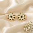 Bhavmayi 14K Gold Round Mandala Stud Earrings with Emerald & Teardrop Diamond Accents