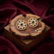 Bhavmayi 14K Gold Round Mandala Stud Earrings with Emerald & Teardrop Diamond Accents