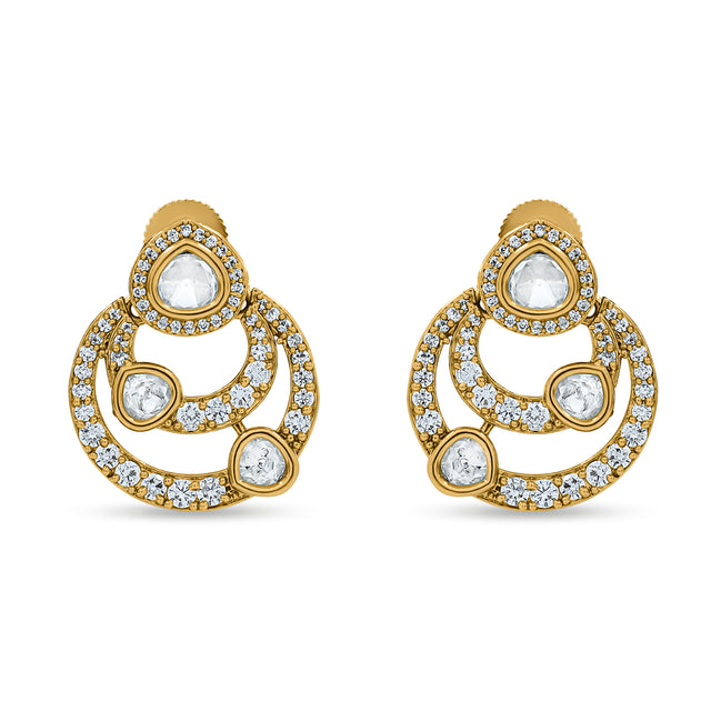 Bhavmayi 14K Gold Modern Hoop-Style Polki Stud Earrings with Diamond Accents