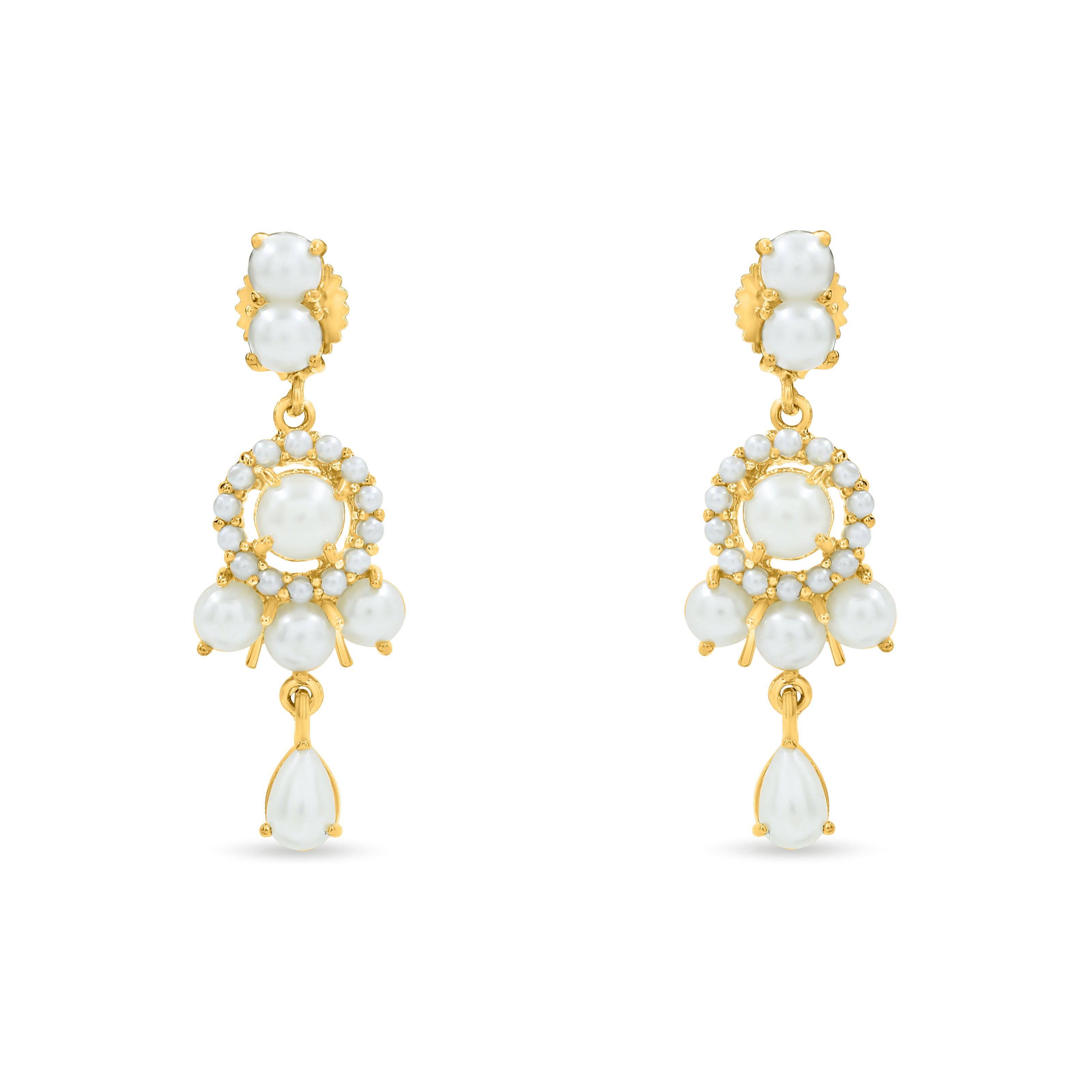 Bhavmayi Elegant and Classic Lustrous Pearl Floral Pendant Style Heritage Necklace Set with Earrings