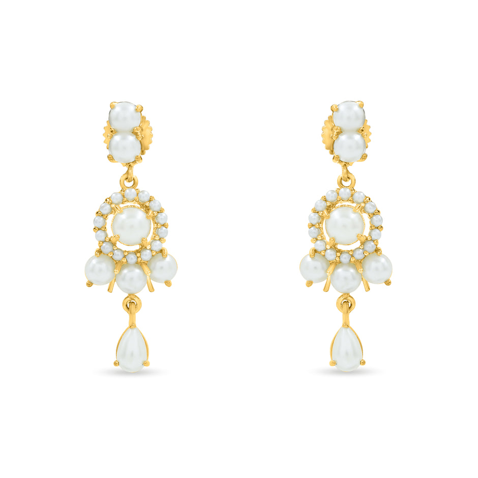 Bhavmayi Elegant and Classic Lustrous Pearl Floral Pendant Style Heritage Necklace Set with Earrings