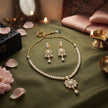 Bhavmayi Elegant and Classic Lustrous Pearl Floral Pendant Style Heritage Necklace Set with Earrings