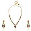 Bhavmayi Vibrant Marquise Navratna Stone and Teardrop Pearl Style Multi-Color Heritage Necklace Set with Earrings