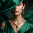 Bhavmayi Vibrant Marquise Navratna Stone and Teardrop Pearl Style Multi-Color Heritage Necklace Set with Earrings