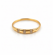 Gold-tone wide band bracelet displayed against a white background, featuring three rectangular front panels decorated with rows of clear accents and smooth golden sections.