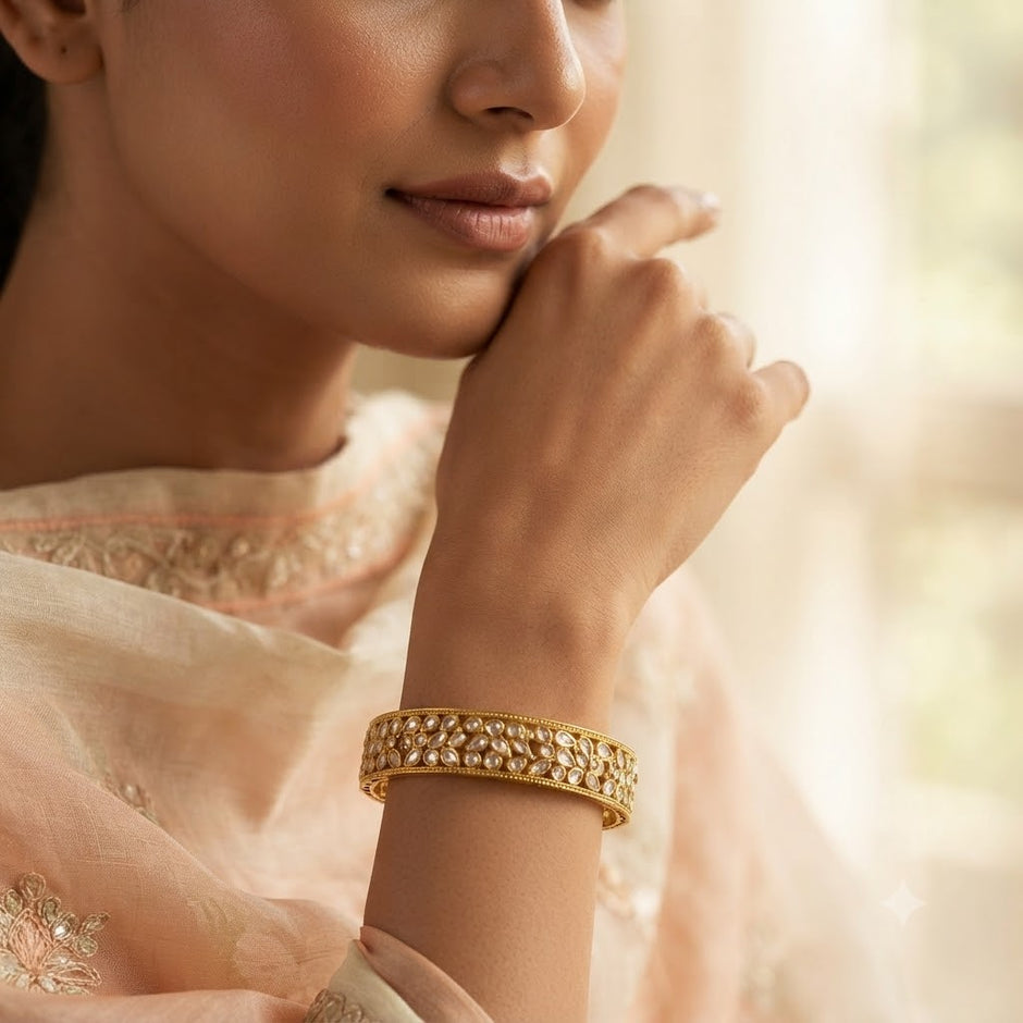 Gold-Plated Kundan Crystal Bangles Set