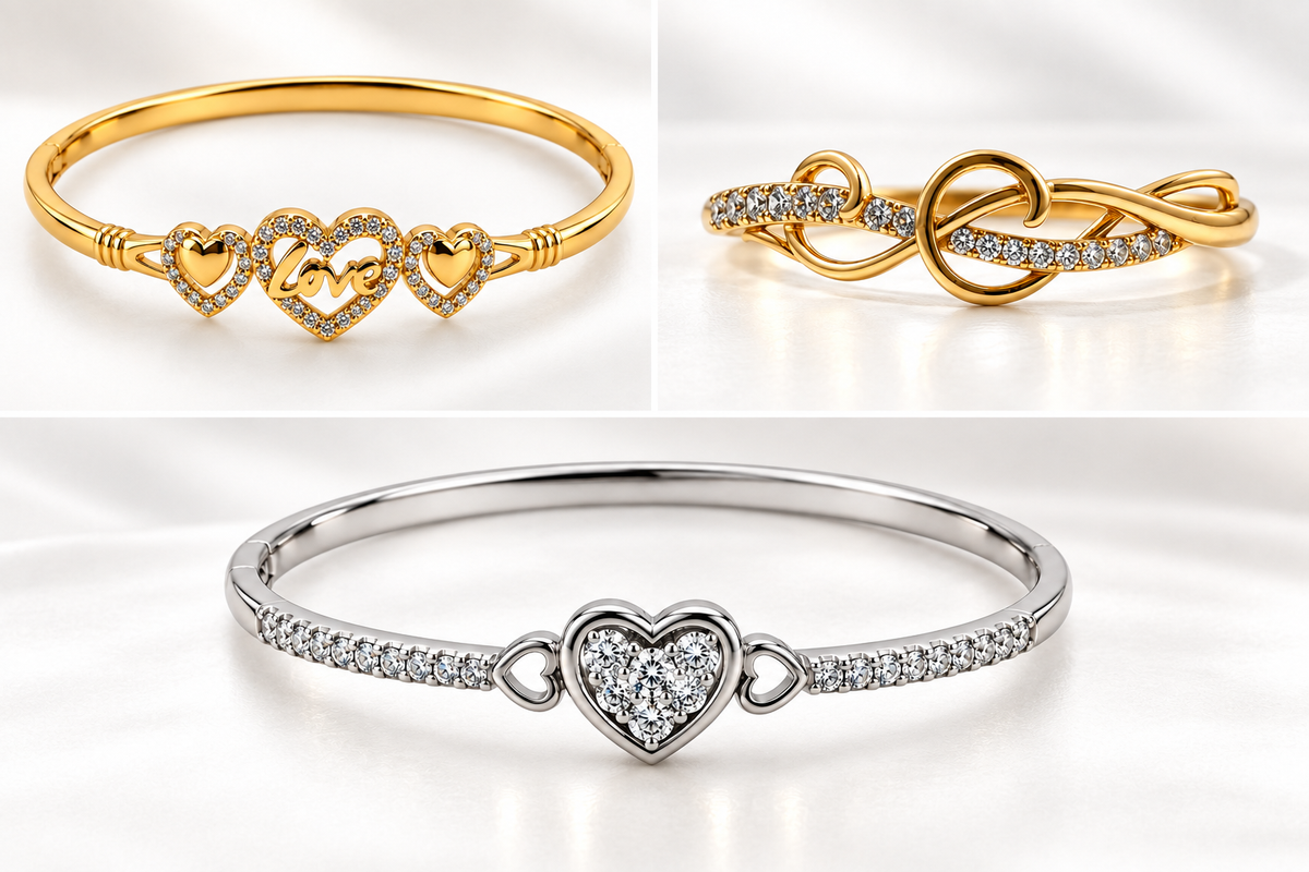 Silver-tone heart, Gold-tone statement ring, Gold-tone oval bangle bracelet detailed heart-shaped centrepiece and a repeating link-style band.
