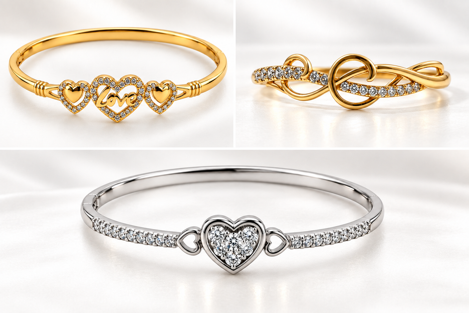 Silver-tone heart, Gold-tone statement ring, Gold-tone oval bangle bracelet detailed heart-shaped centrepiece and a repeating link-style band.