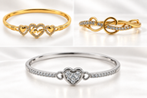 Silver-tone heart, Gold-tone statement ring, Gold-tone oval bangle bracelet detailed heart-shaped centrepiece and a repeating link-style band.