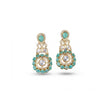 Bhavmayi Gold Plated Mint Green Quartz & Clear Crystal Kundan Medallion Chandelier Earrings
