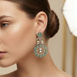 Bhavmayi Gold Plated Mint Green Quartz & Clear Crystal Kundan Medallion Chandelier Earrings