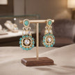 Bhavmayi Gold Plated Mint Green Quartz & Clear Crystal Kundan Medallion Chandelier Earrings
