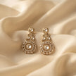 Bhavmayi Gold Plated Mint Green Quartz & Clear Crystal Kundan Medallion Chandelier Earrings