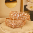 Bhavmayi Luxurious Rose Gold Oval Solitaire Cubic Zirconia Accent Statement Cuff Bracelet with Floral Lattice Pave