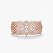 Bhavmayi Luxurious Rose Gold Oval Solitaire Cubic Zirconia Accent Statement Cuff Bracelet with Floral Lattice Pave