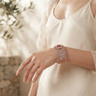 Bhavmayi Luxurious Rose Gold Oval Solitaire Cubic Zirconia Accent Statement Cuff Bracelet with Floral Lattice Pave