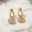 Bhavmayi Rose Gold Plated Curved Half-Hoop Earrings with Pave Crystal & Nude Enamel Dual Disc Charms