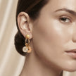 Bhavmayi Rose Gold Plated Curved Half-Hoop Earrings with Pave Crystal & Nude Enamel Dual Disc Charms