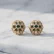 Bhavmayi Gold Plated Emerald Green Floral Cluster Medallion Stud Earrings with Micro-Pave Halos.