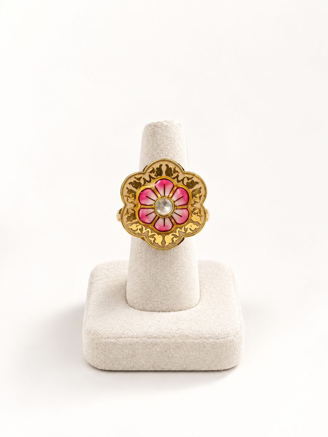 Bhavmayi Pink Floral Gold-Tone Statement Ring