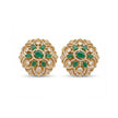 Bhavmayi Gold Plated Emerald Green Floral Cluster Medallion Stud Earrings with Micro-Pave Halos.