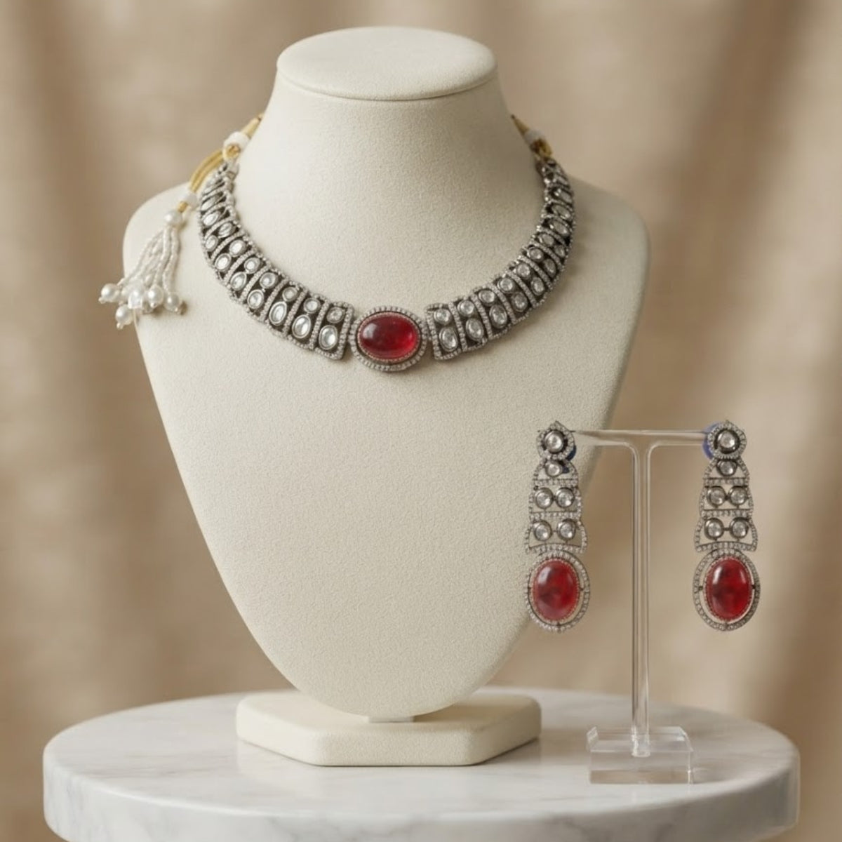 Bhavmayi Royal Emerald & Polki Style Heritage Necklace Set