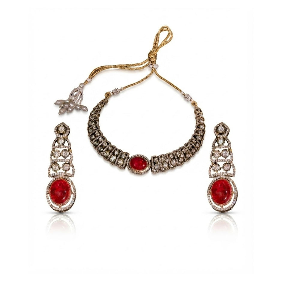 Bhavmayi Royal Emerald & Polki Style Heritage Necklace Set