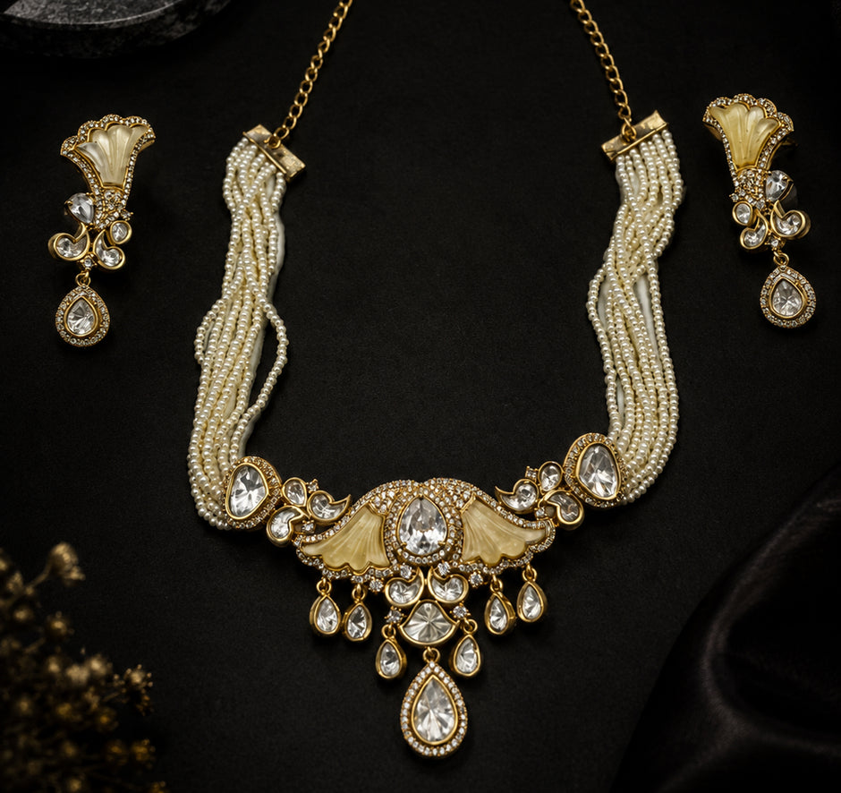 Bhavmayi Pearl & Crystal Gold-Tone Necklace Set