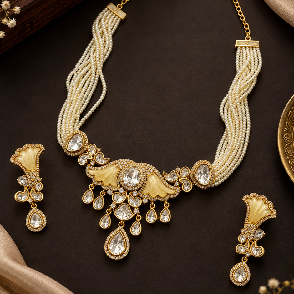 Bhavmayi Pearl & Crystal Gold-Tone Necklace Set