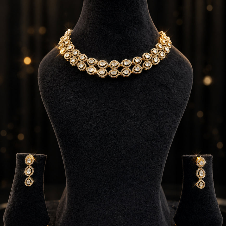 Bhavmayi Elegant Gold-Tone Kundan Necklace Set