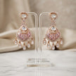 Bhavmayi Rose Gold Blushing Pink Pave & Uncut Kundan Polki Teardrop Pendant Style Necklace Set with Matching Statement Drop Earrings