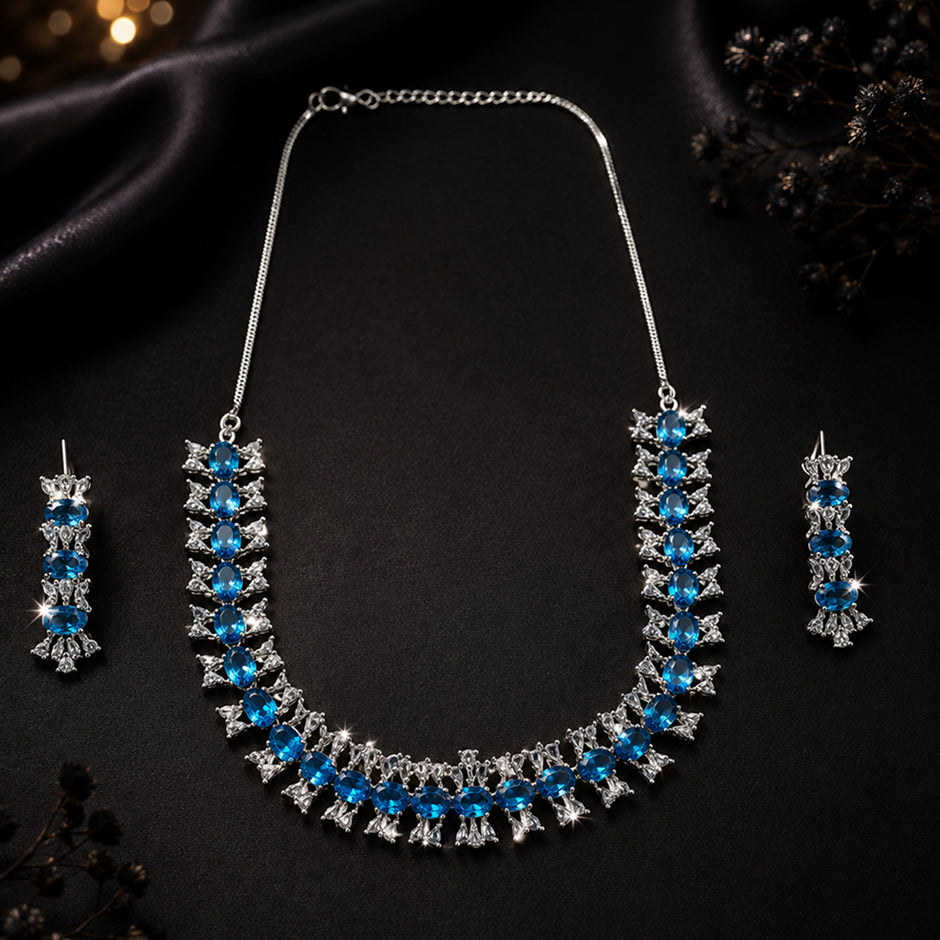 Bhavmayi Elegant Blue Crystal Necklace Set